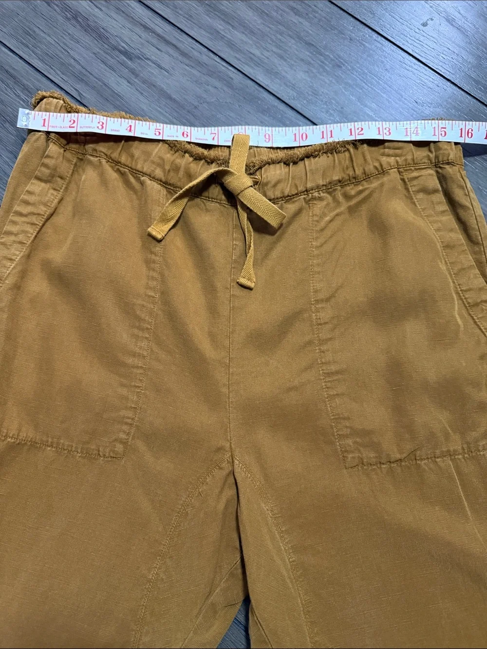 Women’s Mustard Yellow Drawstring Elastic Waist Deep Pocket Linen Lyocell Pants